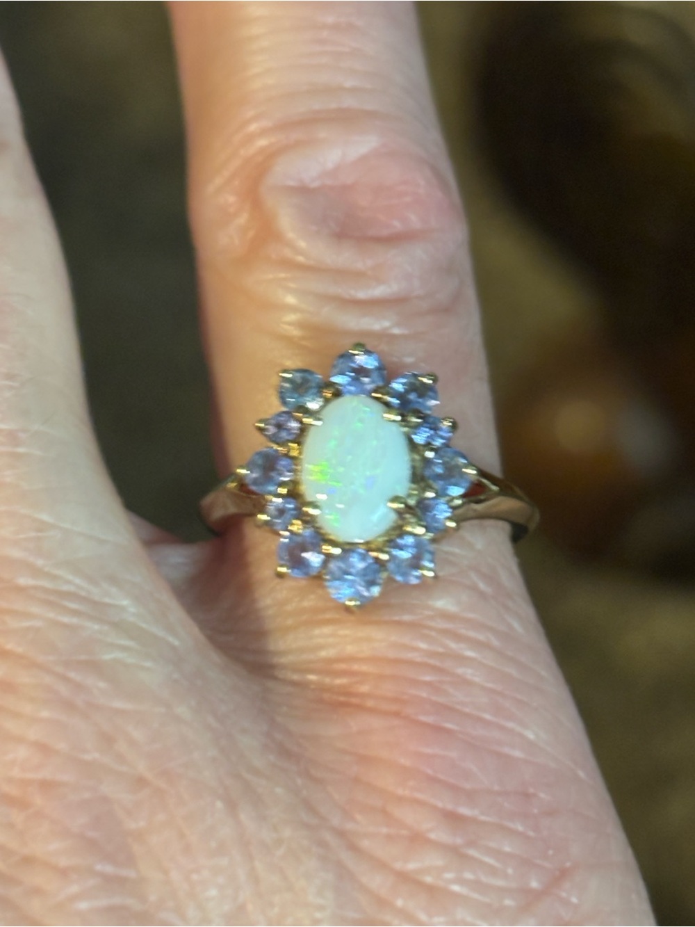 Opal and Tanzanite 14KT Gold Ring - Picture 2 of 11